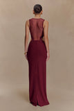 Angelique Beaded Crepe Maxi Dress Wine