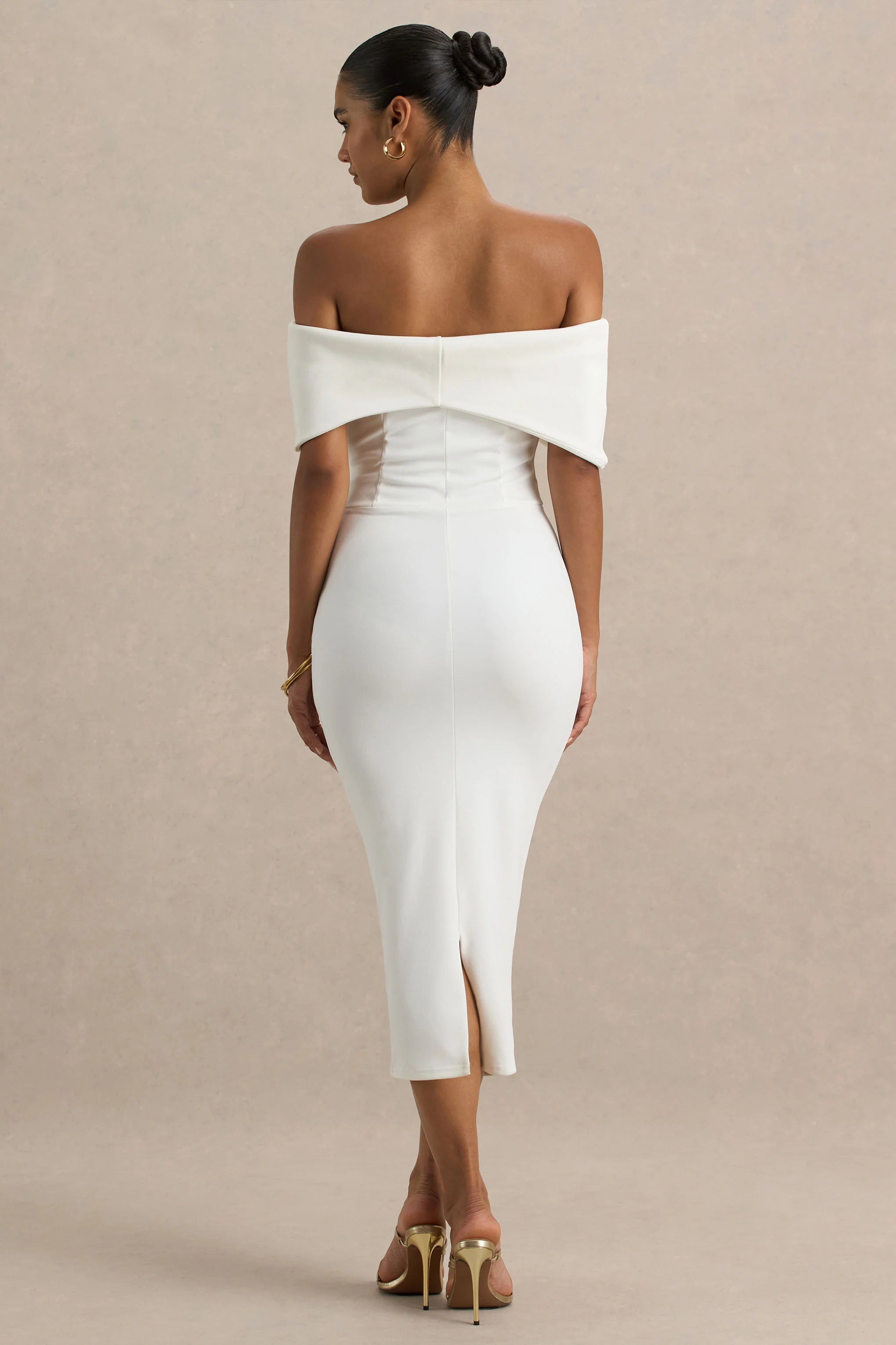 Bayshore White Bow Bardot Midi Dress