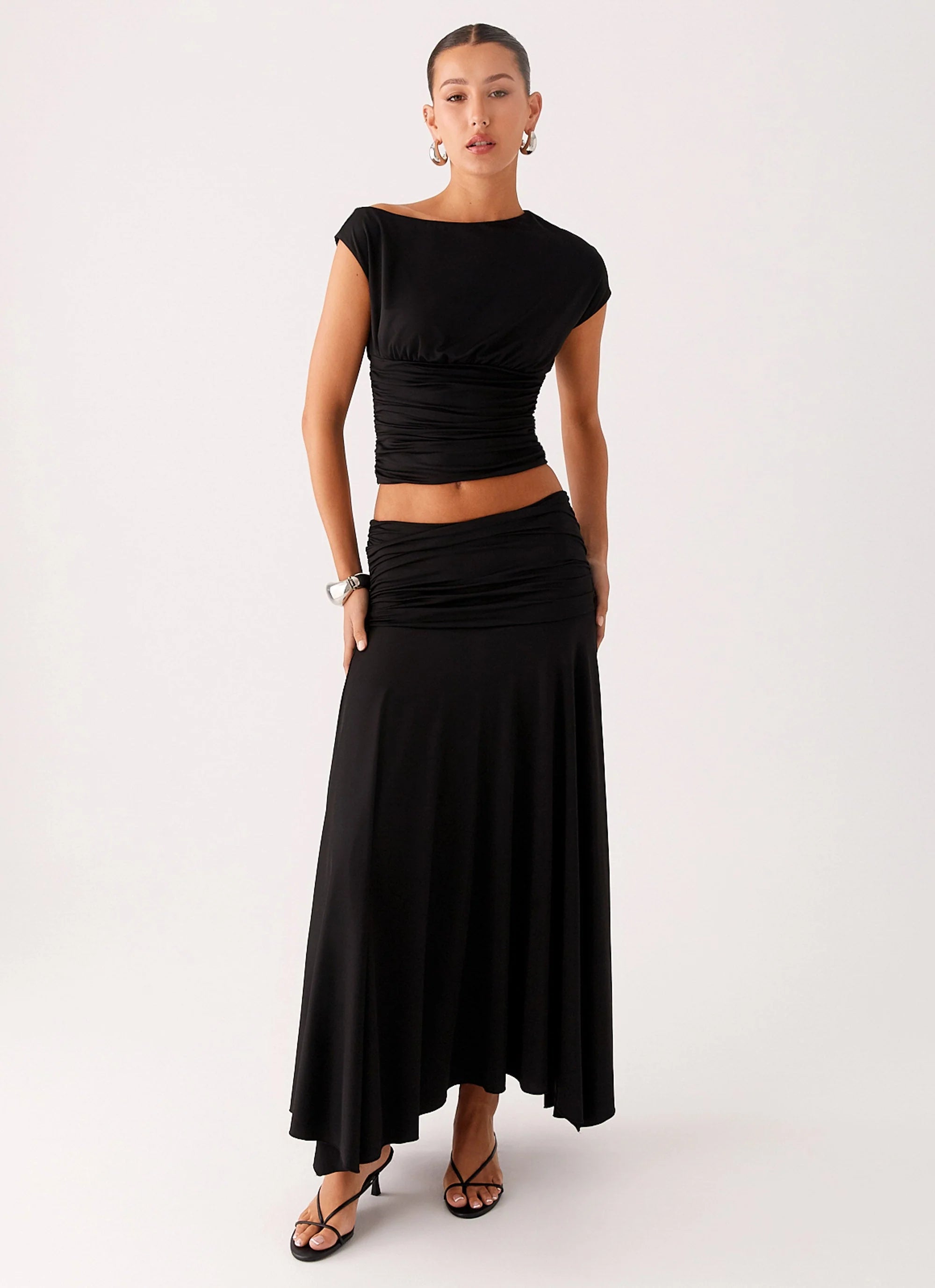 Liana Ruched Maxi Skirt Black