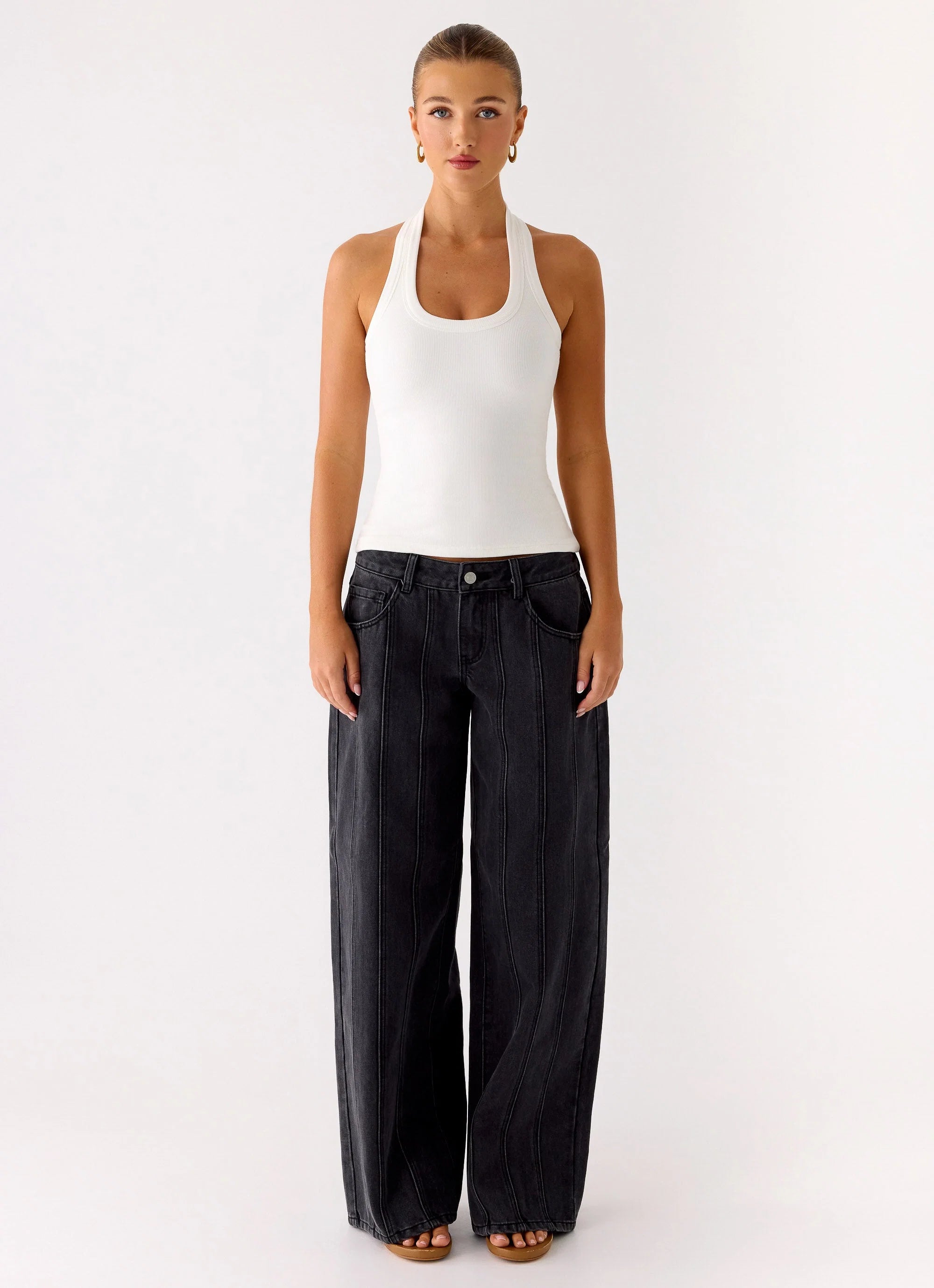 Johnny Low Rise Wide Leg Denim Jeans Grey Charcoal