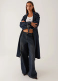 Yosemite Oversized Trench Coat Blue