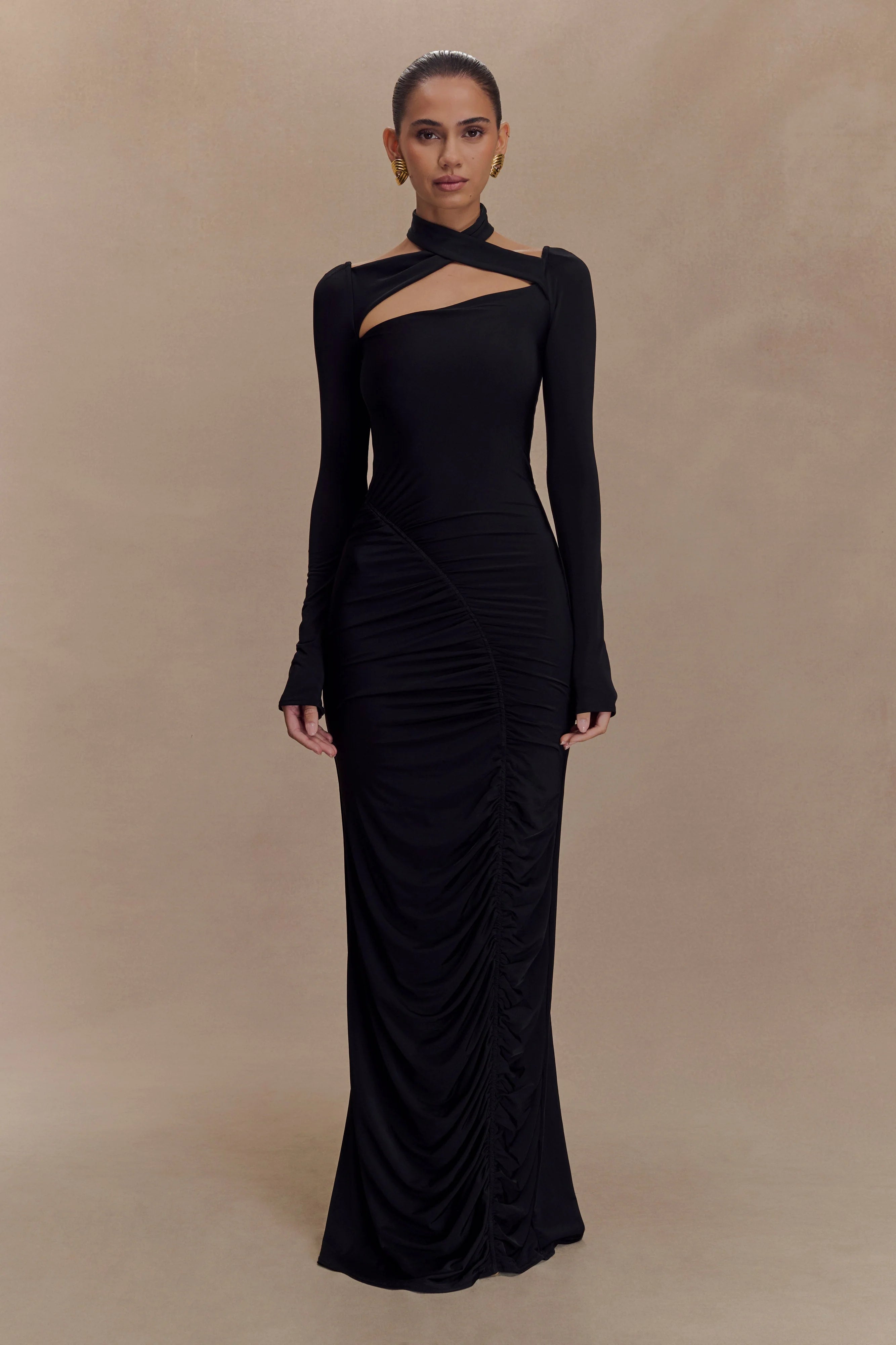 Lyndon Long Sleeve Slinky Maxi Dress Black