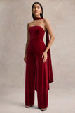 Arcane Burgundy Velvet Bandeau Jumpsuit With Scarf