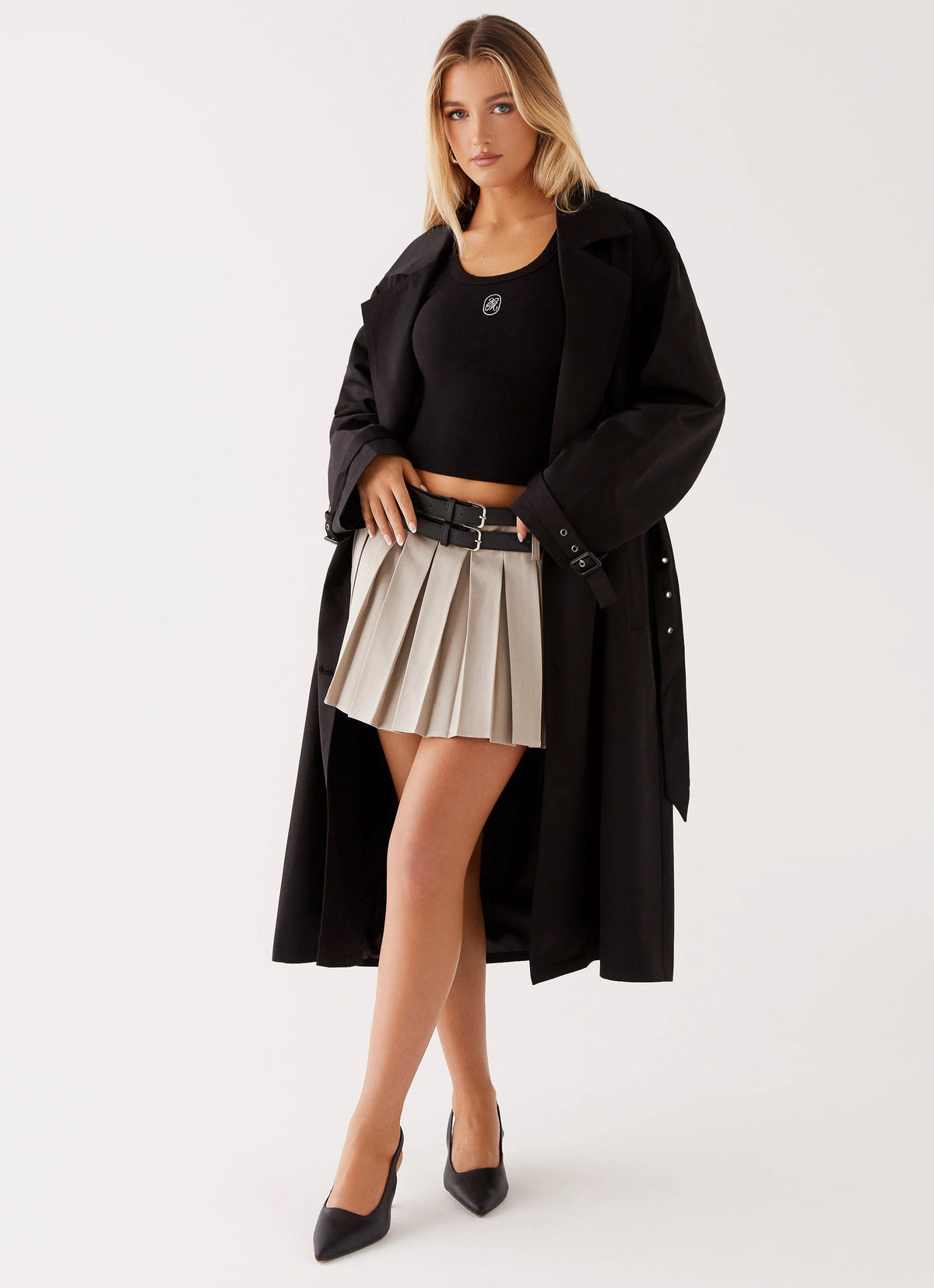 Frenchy Oversized Trench Coat Black