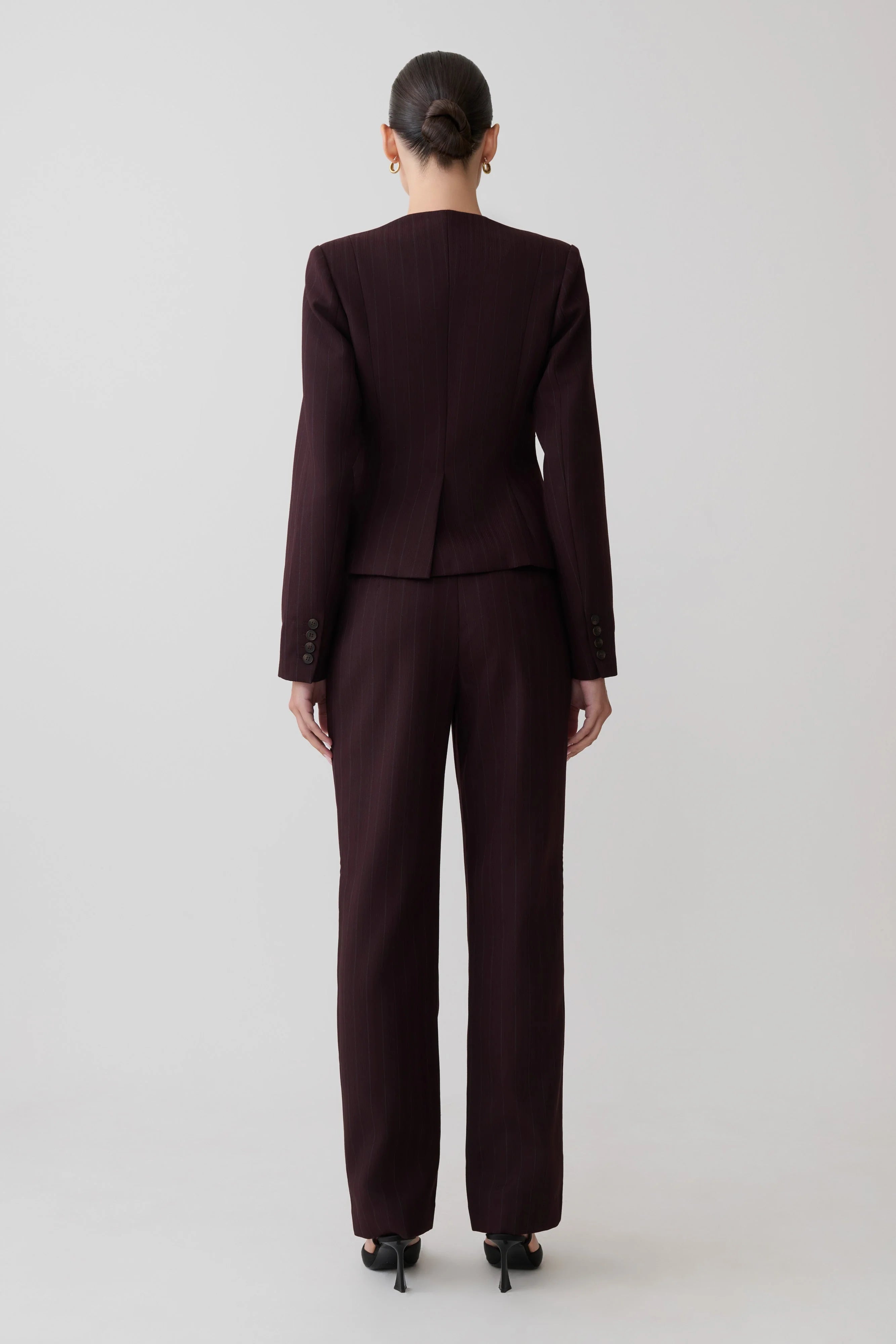 Agatha Straight Leg Suiting Pants Plum Pinstripe