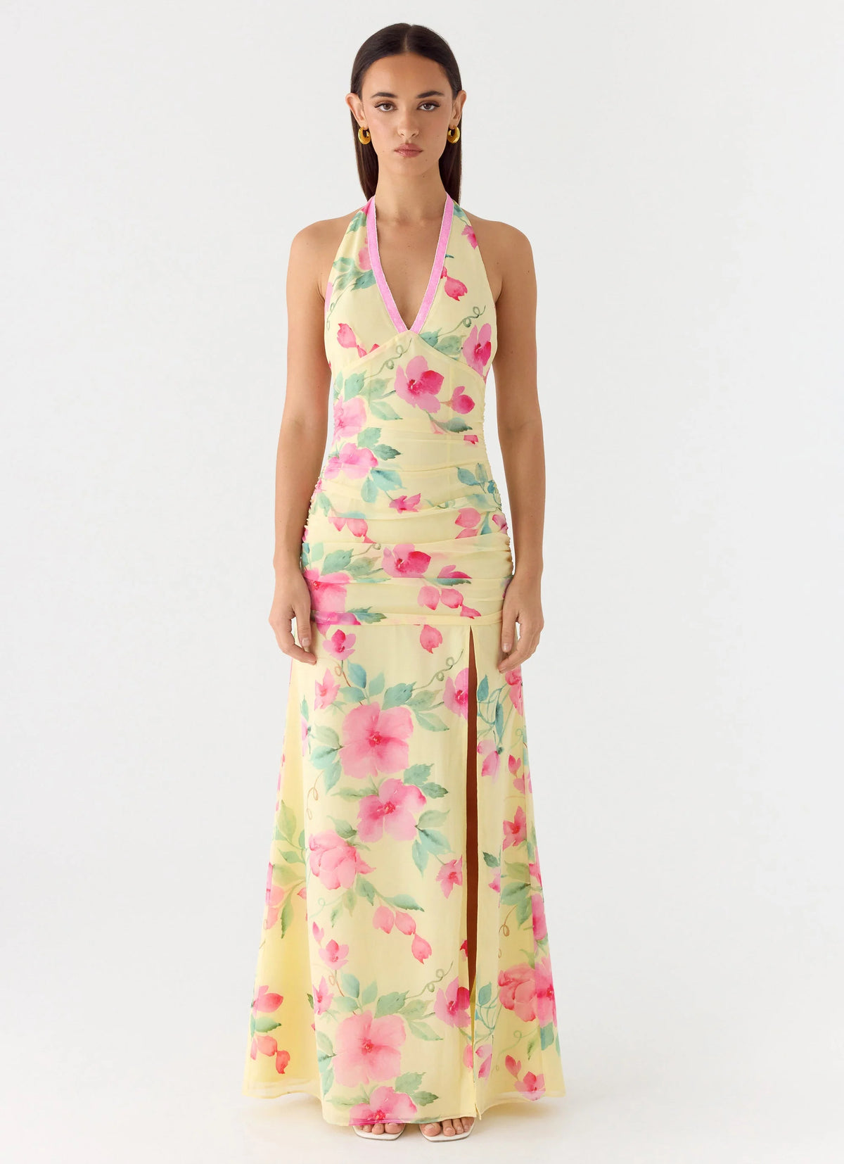 Colada Halter Maxi Dress Lemon Soleil