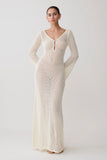 Kayleigh Crochet Fishtail Flare Sleeve Maxi Dress White