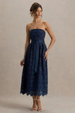 Shania Navy Lace Bandeau Skater Midi Dress