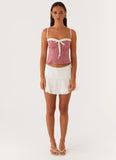 Palmer Ruffle Bustier Top Red Gingham