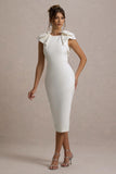 Aubrie Ecru Midi Dress With Bow Details