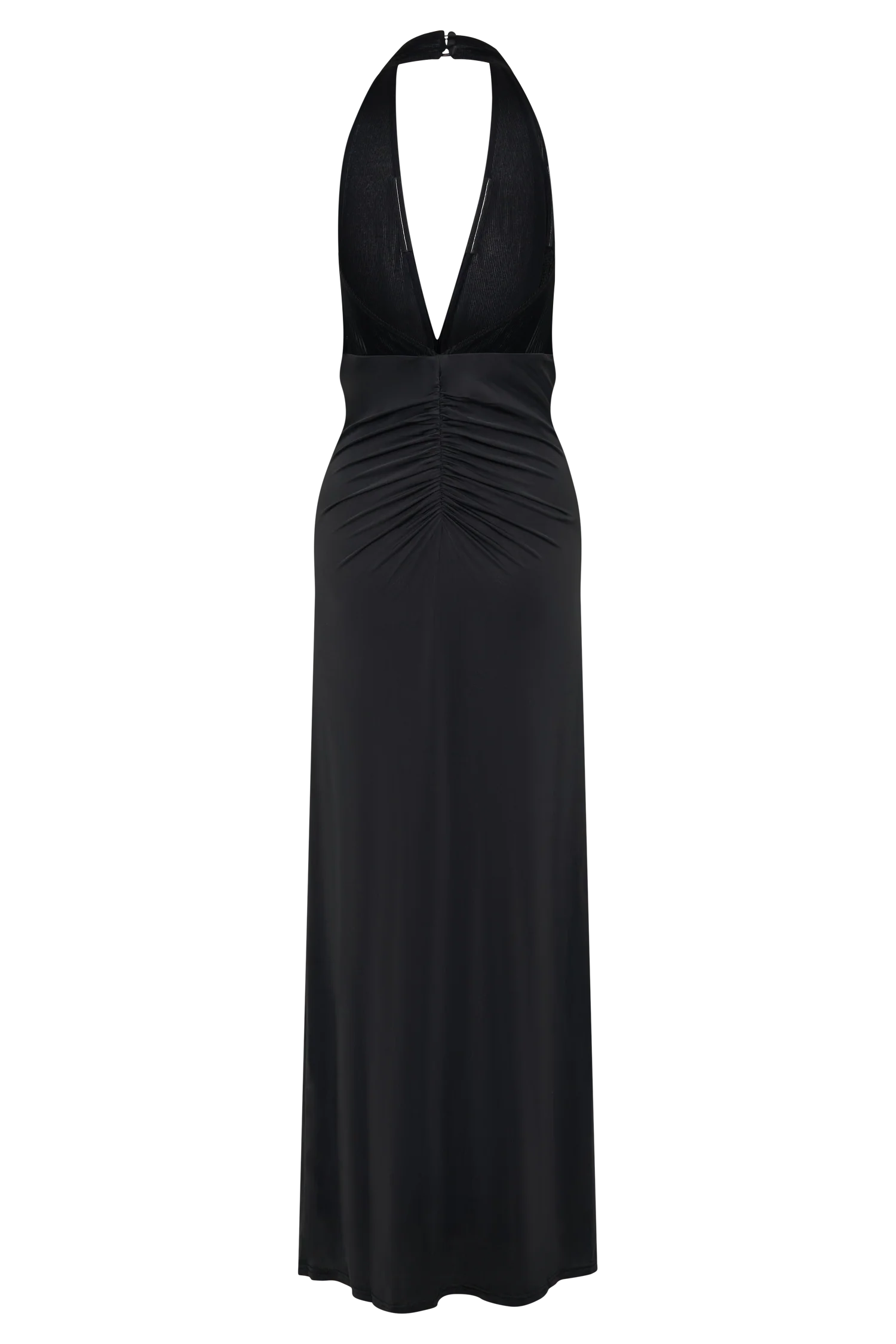 Lien Mesh Velvet Plunge Midi Dress Black
