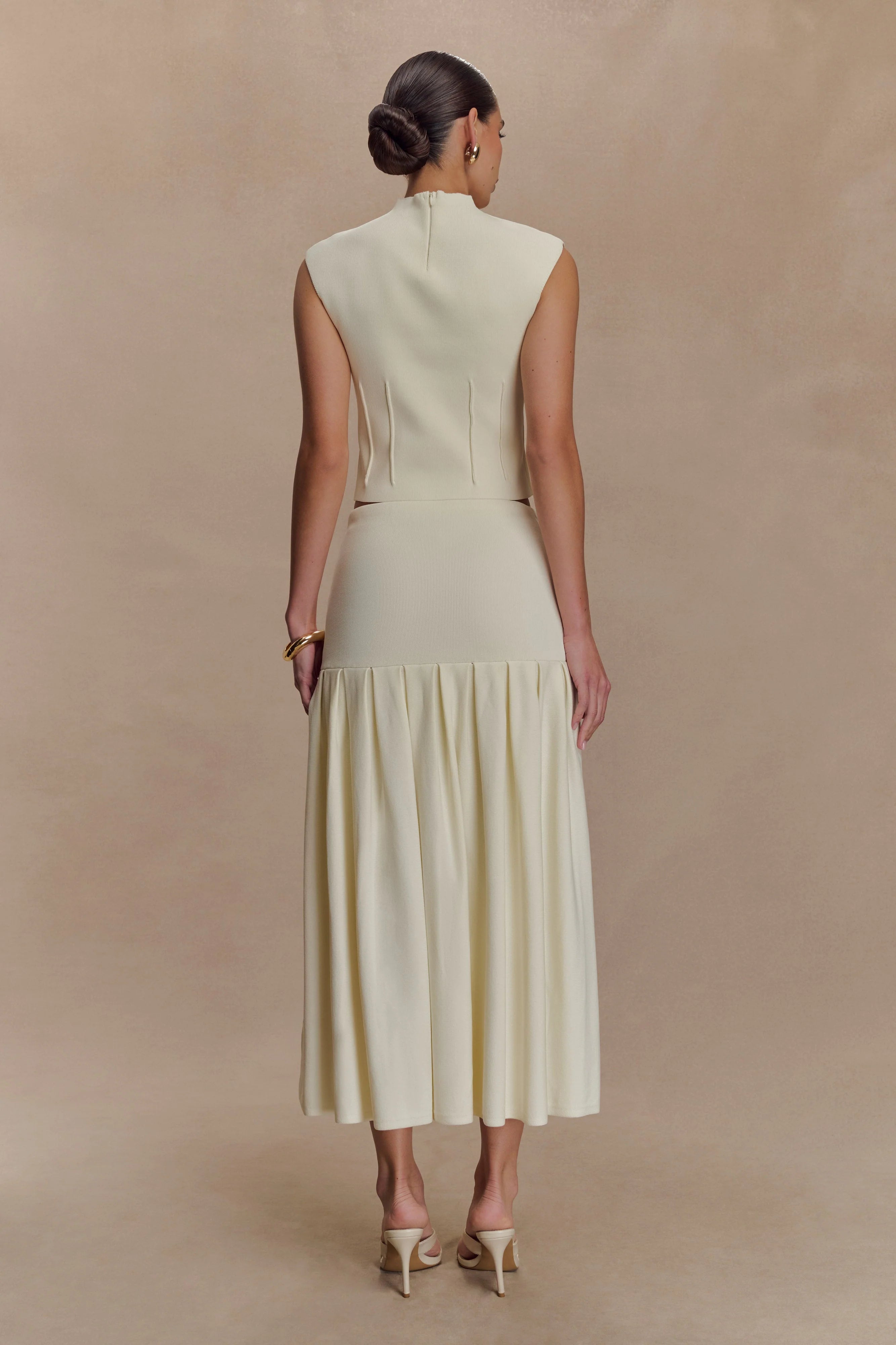 Romaine High Neck Bandage Knit Top Ivory