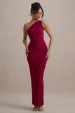 Venetia Burgundy One Shoulder Tie Back Maxi Dress