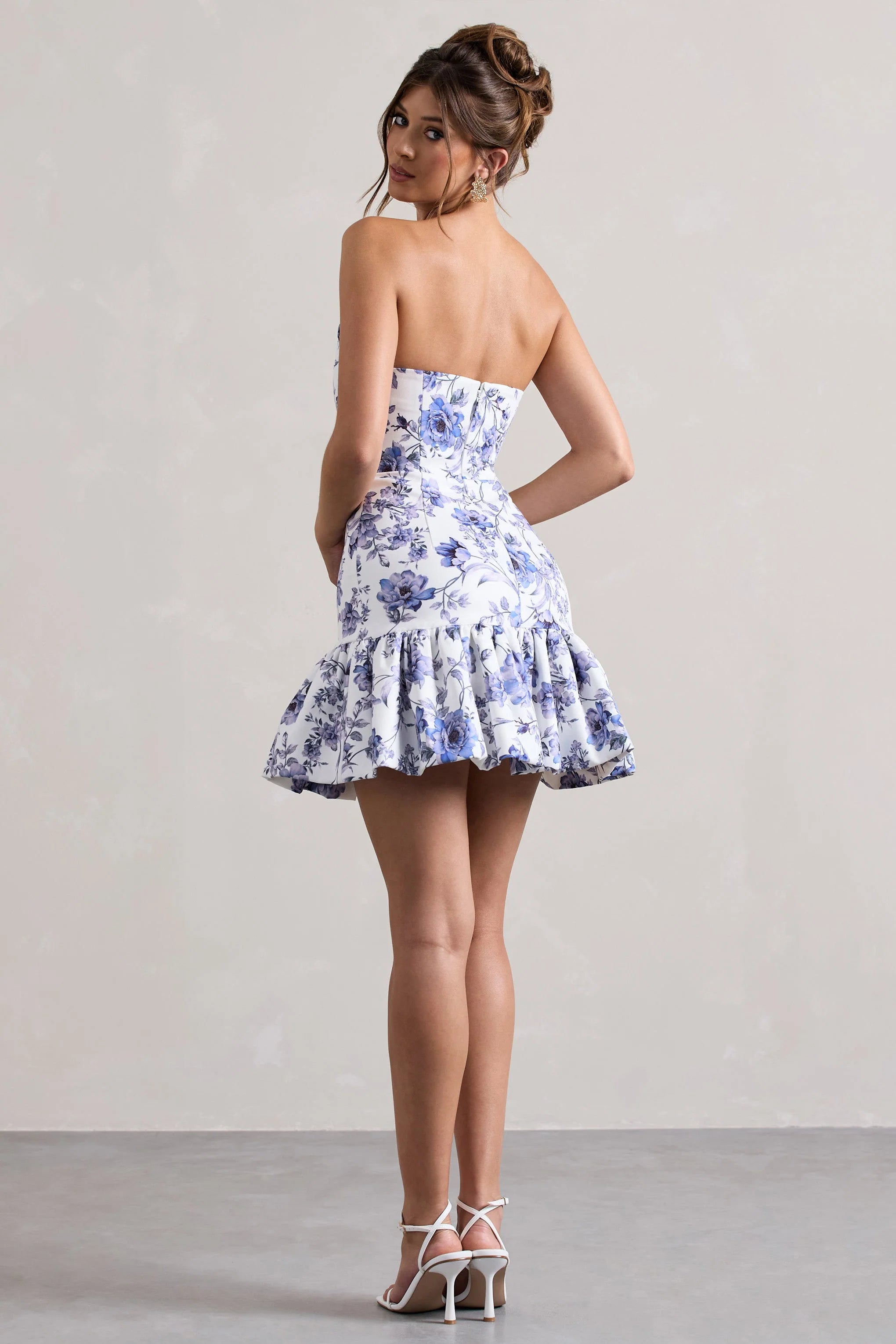 Koko Floral Print Sweetheart Mini Dress With Ruffle Hem