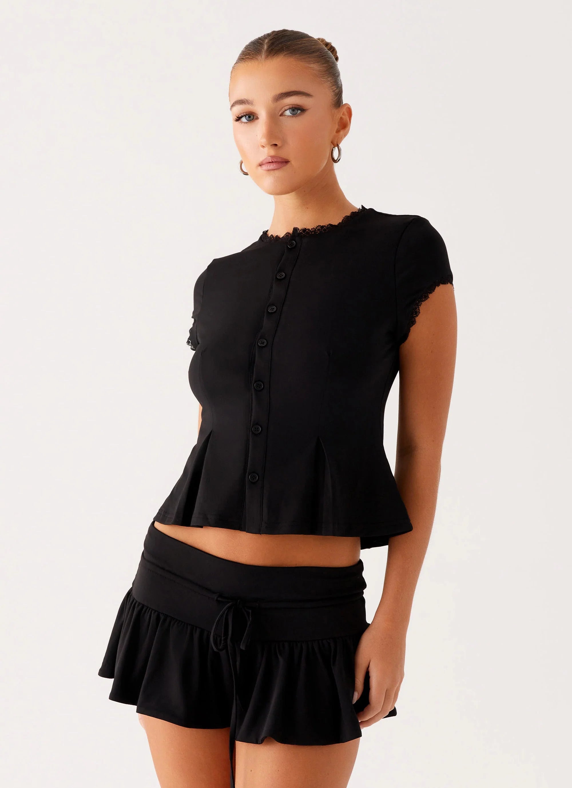 Landon Button Up Top Black