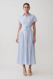 Aysha Buttoned Linen Midi Dress Cornflower Blue