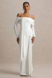 Jovie White Bardot Wrap Maxi Dress With Sash Detail