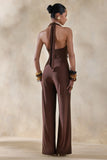 Clemence Brown Plunge Neck Jumpsuit