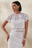 Ina White Lace Crew Neck Crop Top