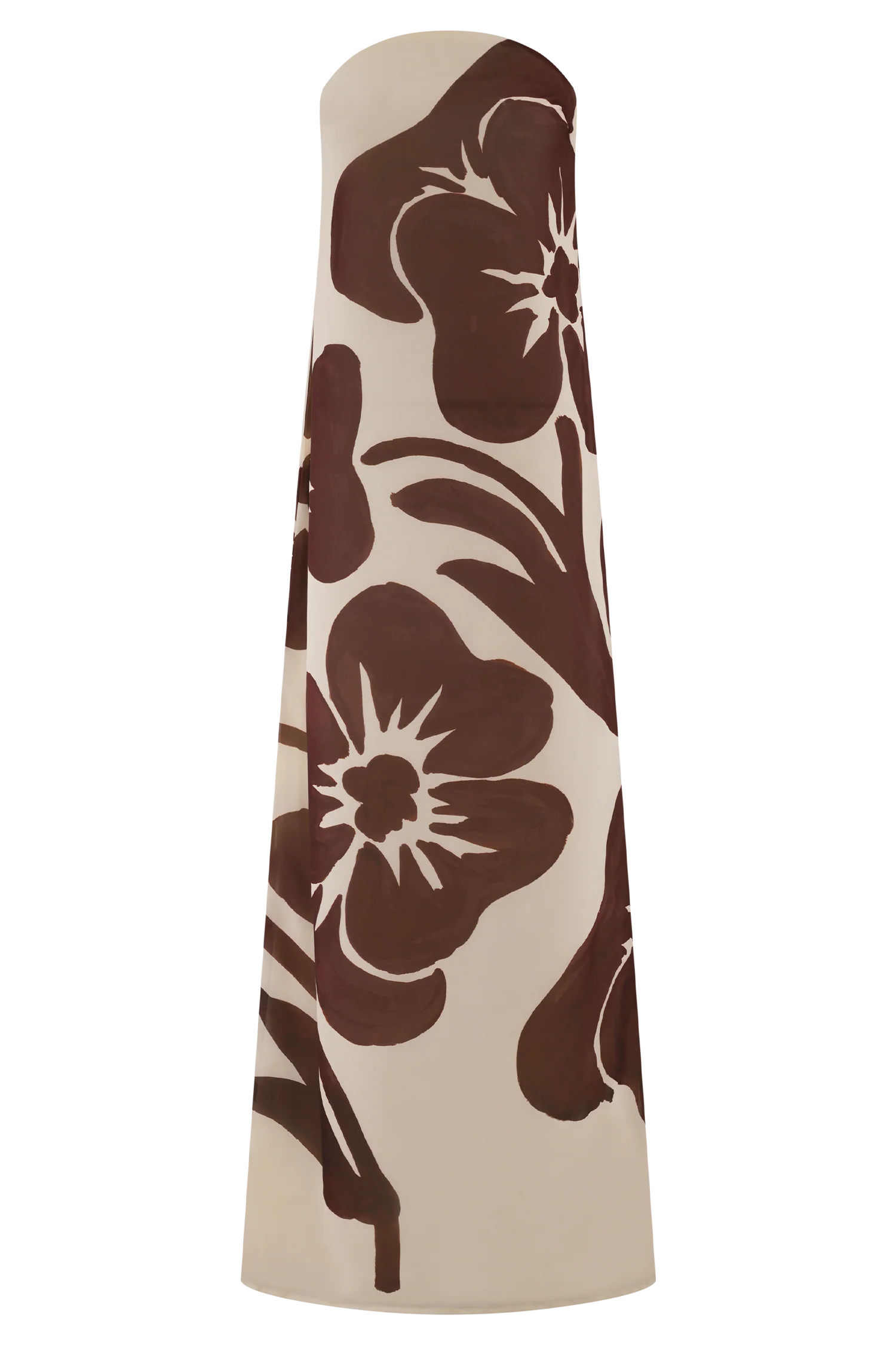 Amaya Strapless Chiffon Maxi Dress Brown Deco Fleur Print