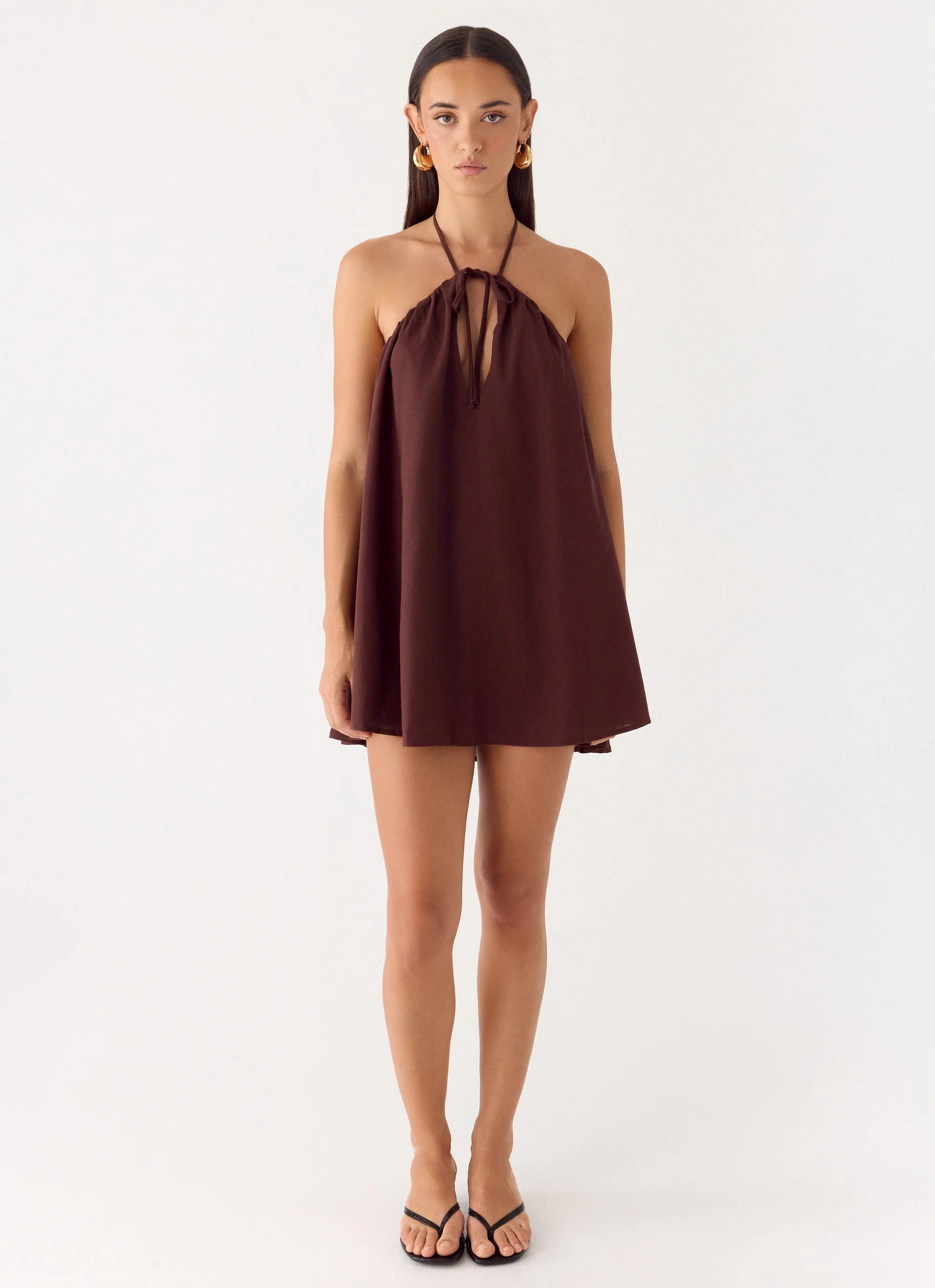 Soft Breeze Linen Mini Dress Chocolate