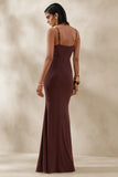 Iridessa Brown Plunge Neck Maxi Dress