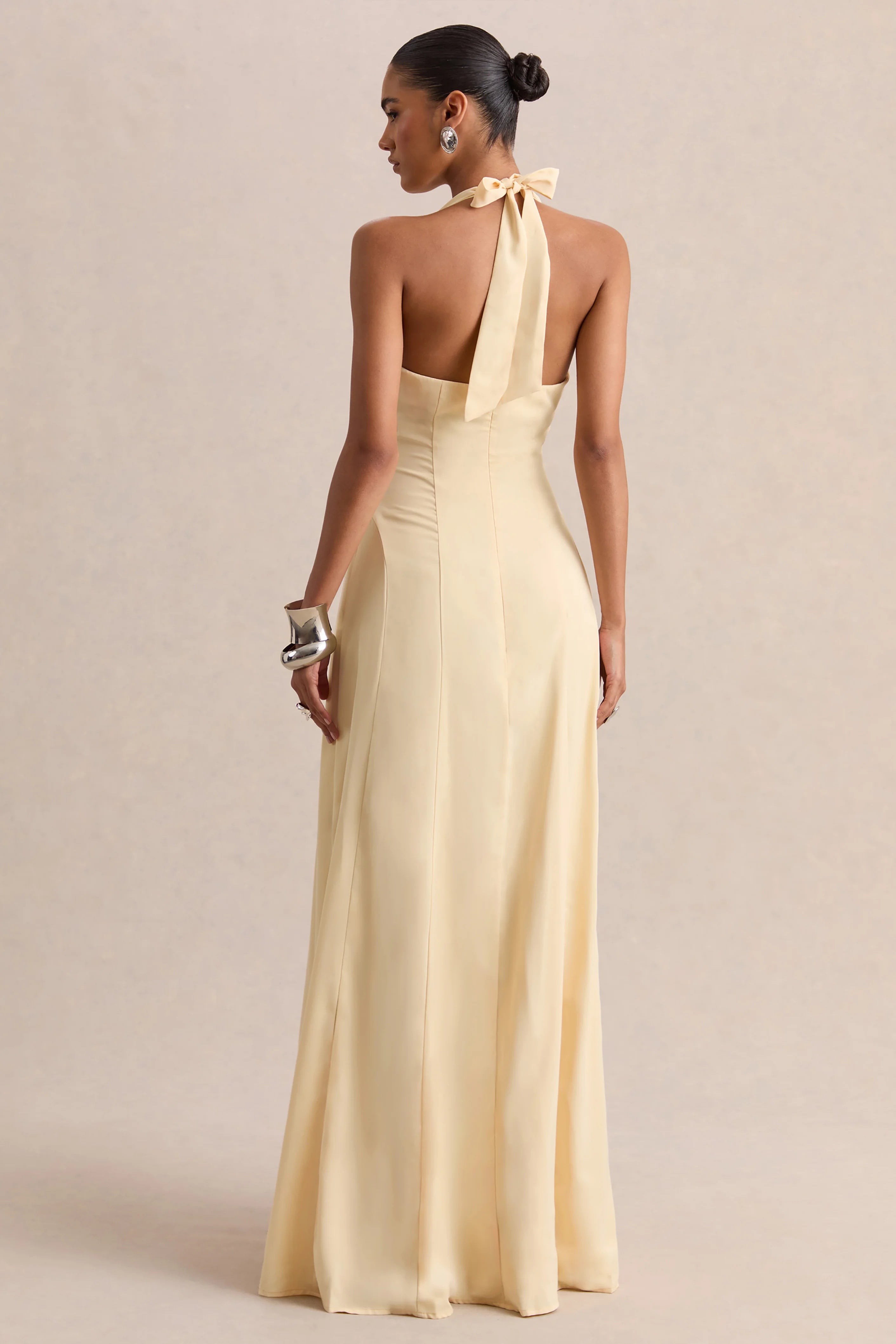 Undeniable Lemon Cowl Neck Draped Maxi Dress