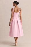 Greta Light Pink Sweetheart Neck Midi Dress