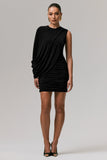 Fortuna Black Ruched Mini Dress With One Sleeve