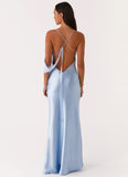 Too Sweet Satin Maxi Dress Blue