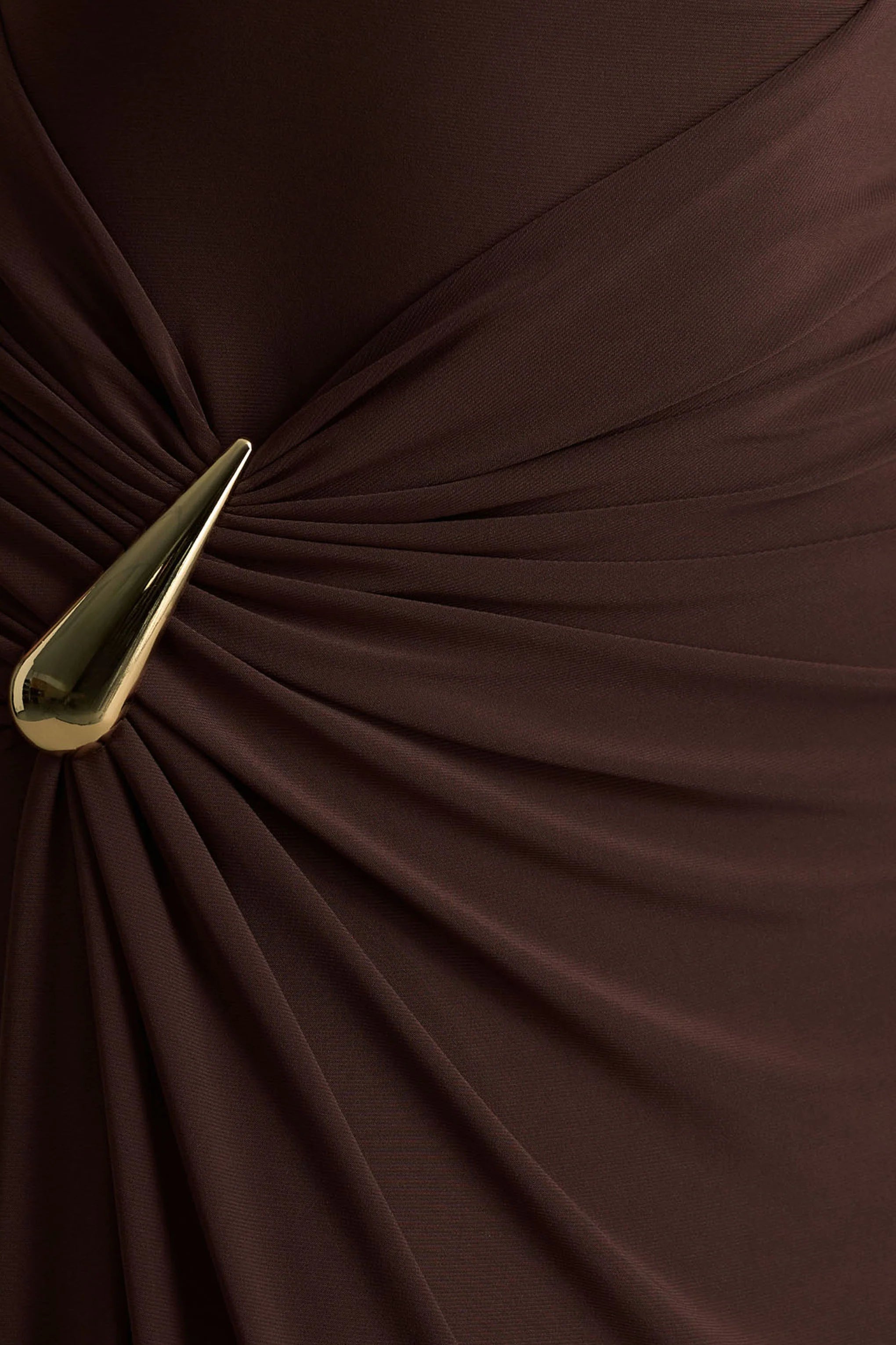 Fiora Brown Wide Neck Maxi Dress With Gathered Detail