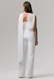 Enchanted White High Neck Jumpsuit With Scarf