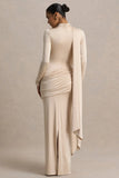 Romi Champagne High Neck Maxi Dress With Ruched Detailing