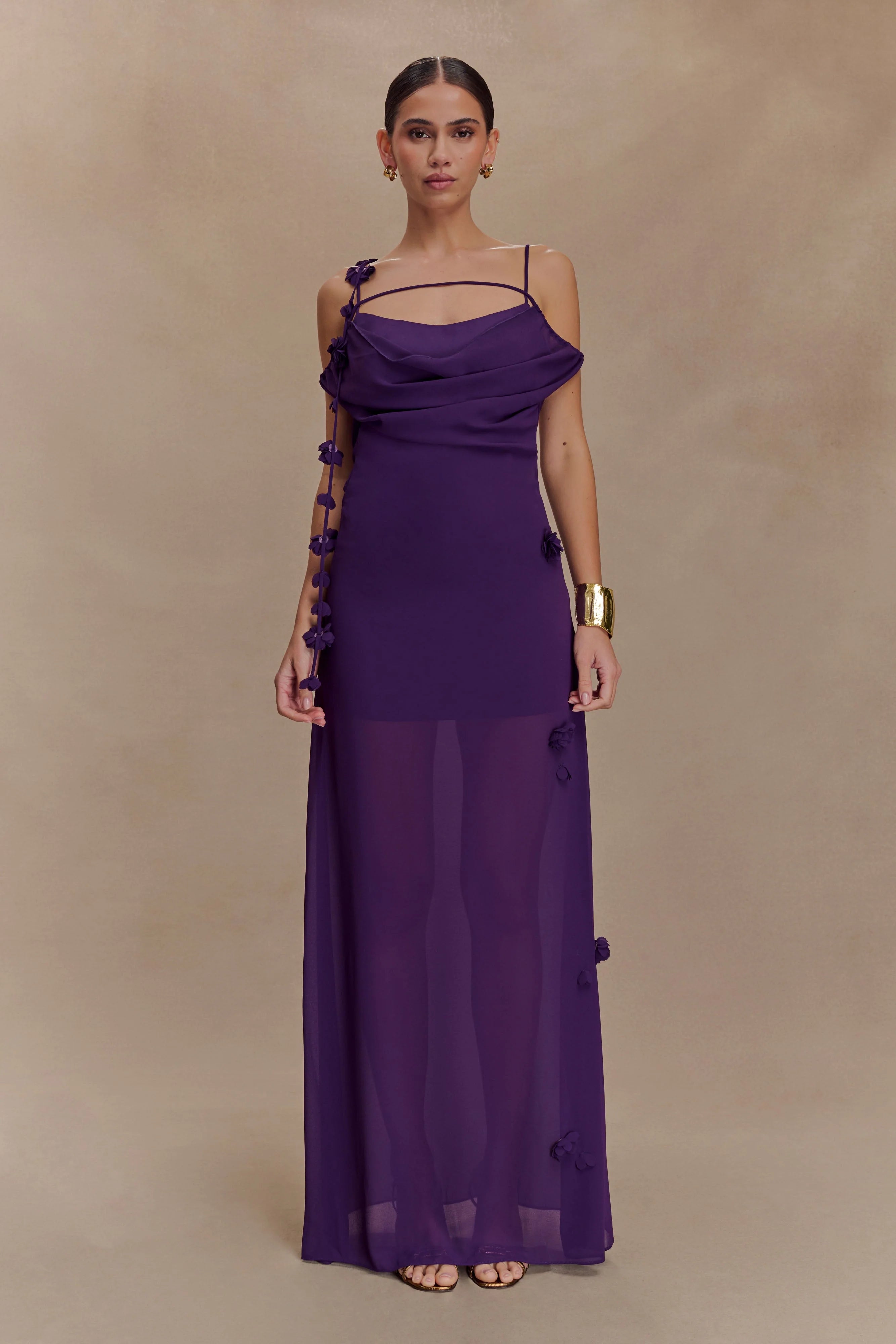 Rosalie Floral Chiffon Maxi Dress Purple