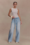 Perrie Mid Rise Straight Leg Tie Jeans Washed Light Blue