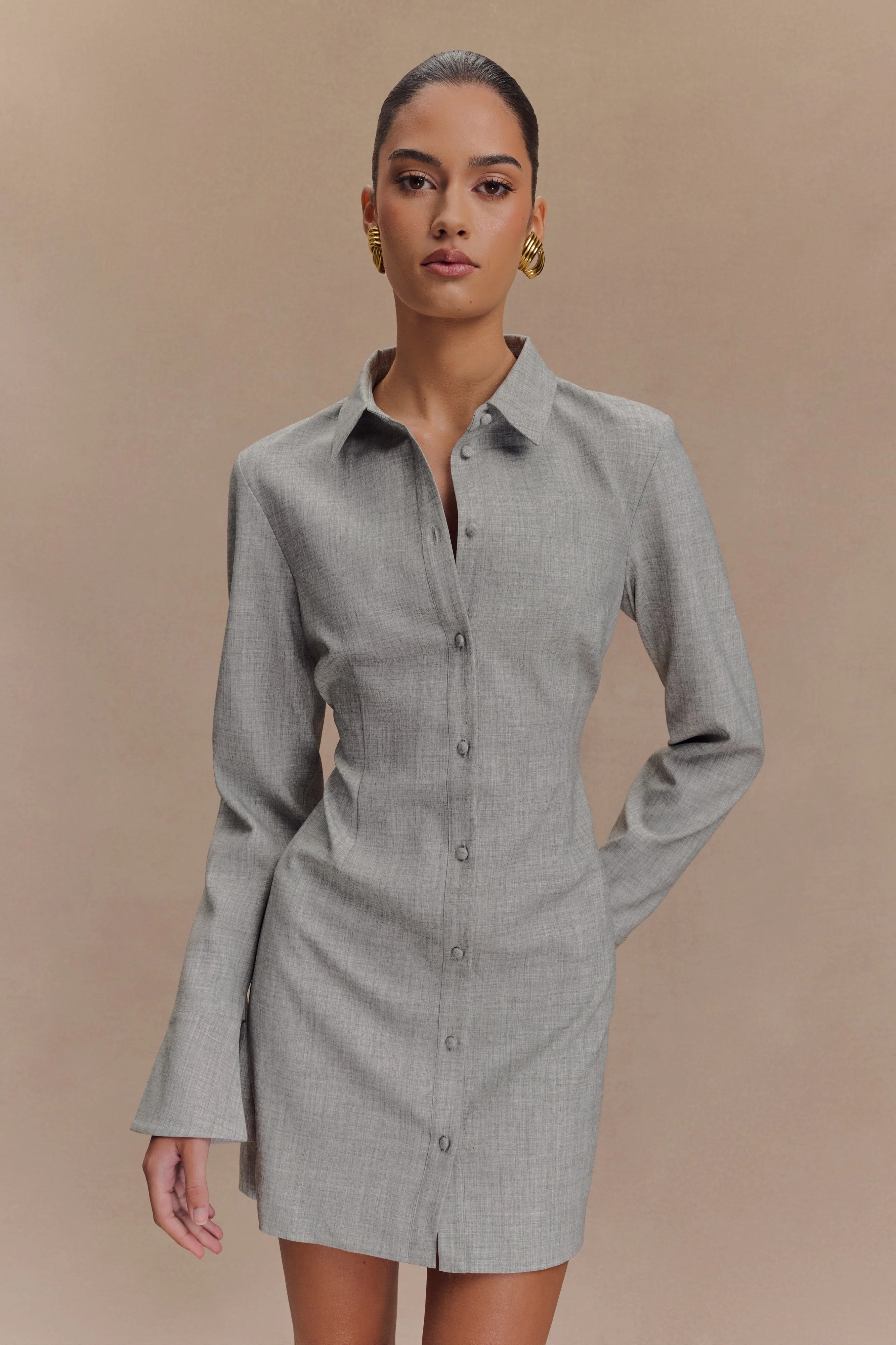 Dorian Fitted Shirt Mini Dress Charcoal Marle