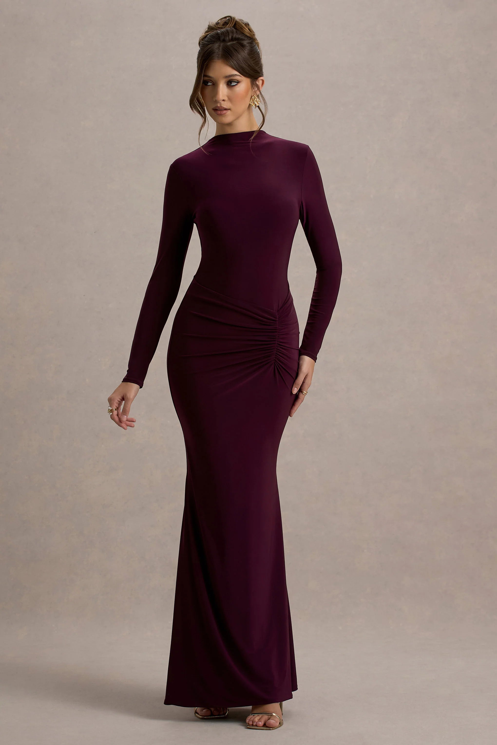 Reid Plum Long Sleeve Gathered Maxi Dress