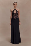 Sascha Lace And Satin Halter Maxi Dress Black