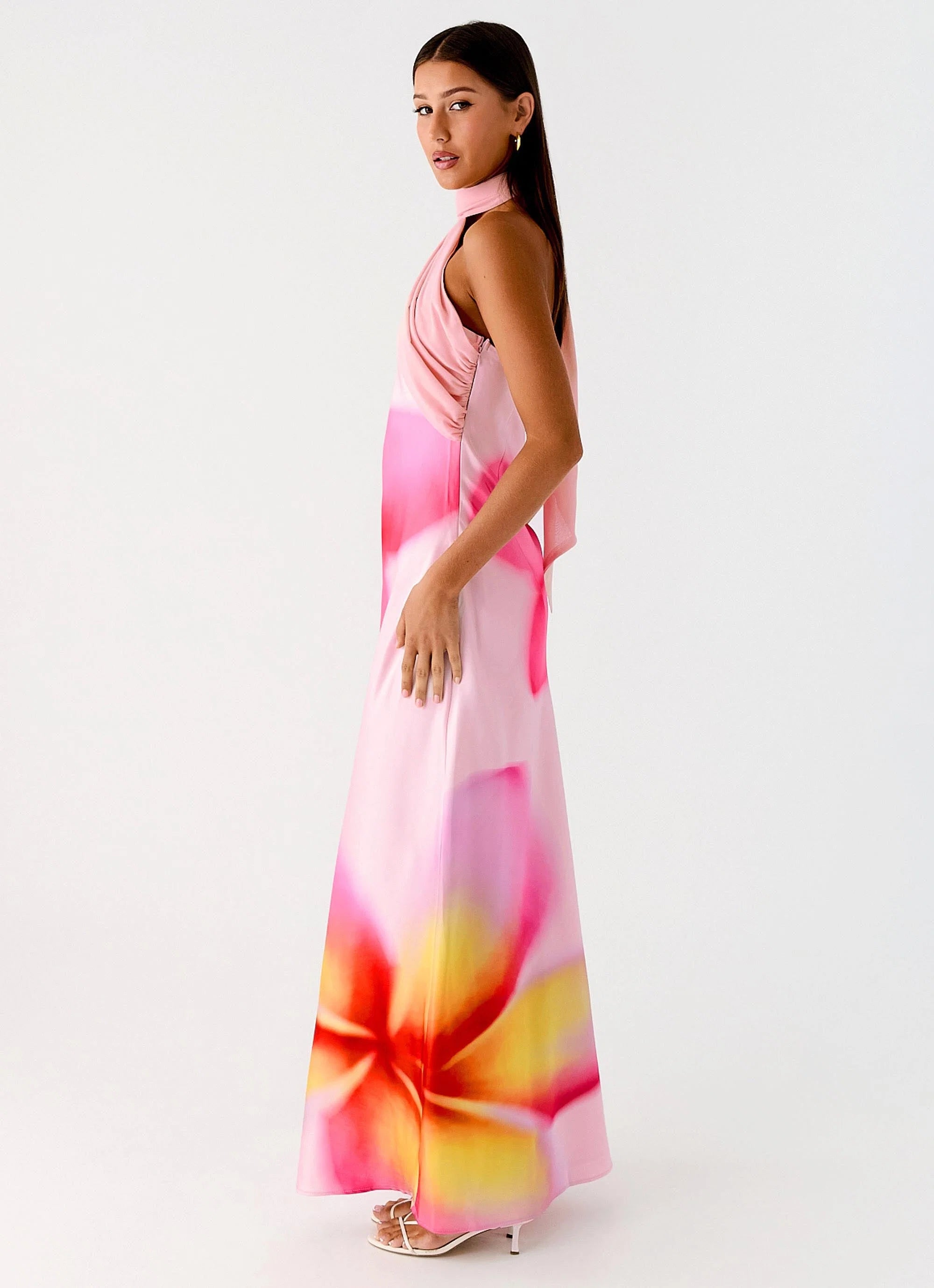 Isa Scarf Satin Maxi Dress Frangipani Pink