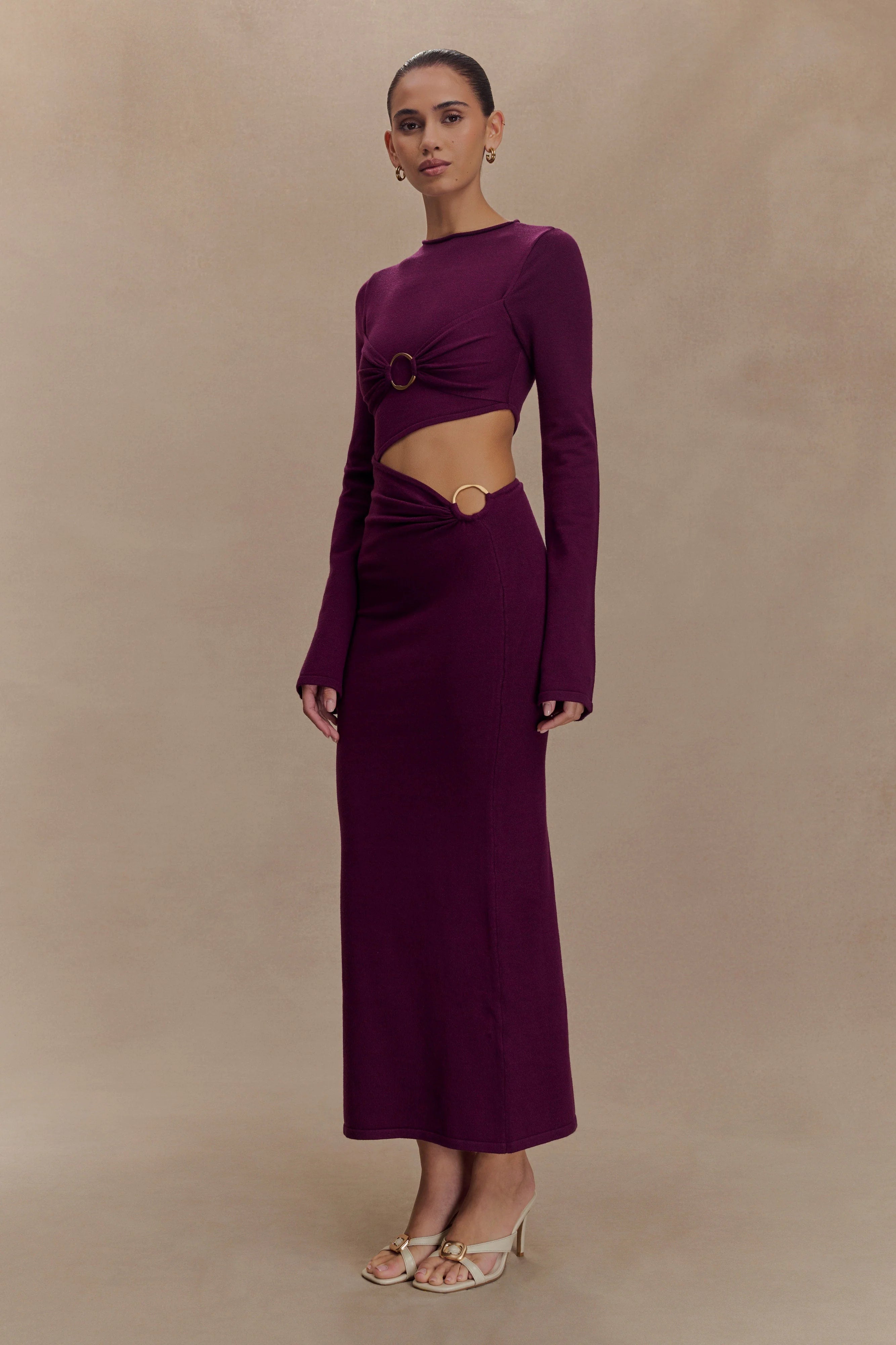 Azariah Long Sleeve Knit Midi Dress Plum
