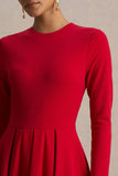 Bellamy Red Crew Neck Long Sleeve Midi Dress