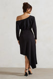 Lori Black Asymmetric Long Sleeve Maxi Dress