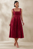 Ashmara Burgundy Lace Square Neck Midi Dress