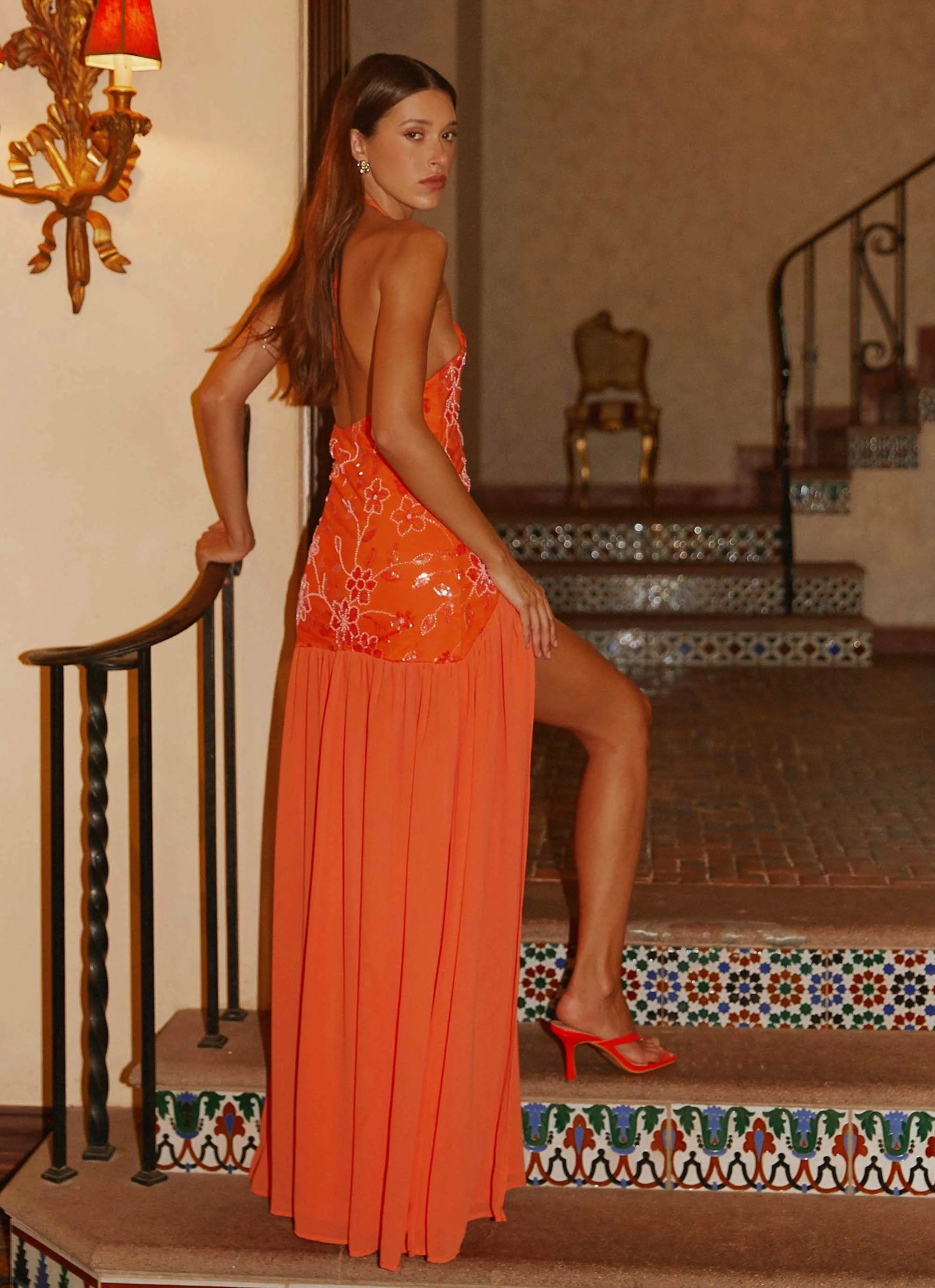 Janelle Beaded Maxi Dress Orange