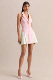 Valetta Light Pink Plunge Neck Tailored Mini Dress